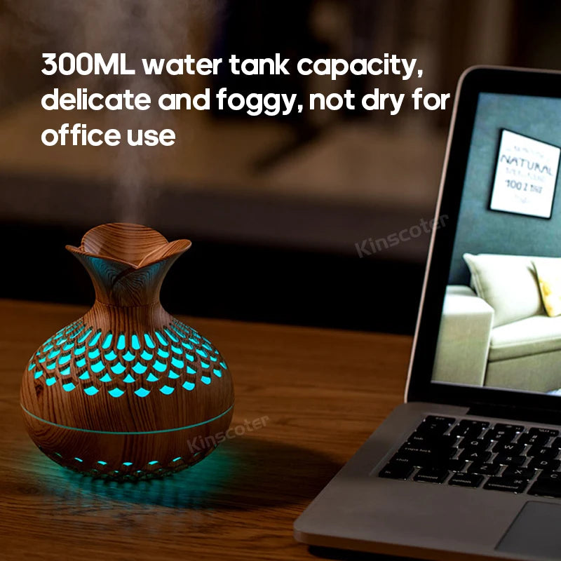 TranquilWoods AromaGlow: Portable Wood Grain Diffuser with Colour-Changing Mood Lighting