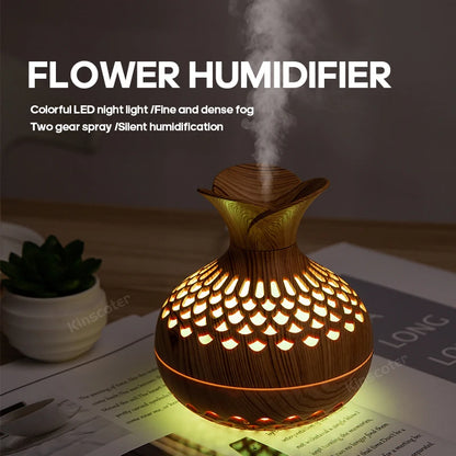 TranquilWoods AromaGlow: Portable Wood Grain Diffuser with Colour-Changing Mood Lighting