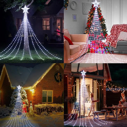 Guirxiété lumineuse LED en forme de cascade, étoile, décorations de Noël