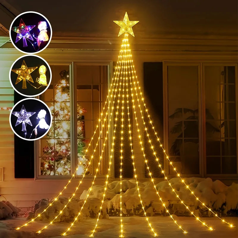 Guirxiété lumineuse LED en forme de cascade, étoile, décorations de Noël