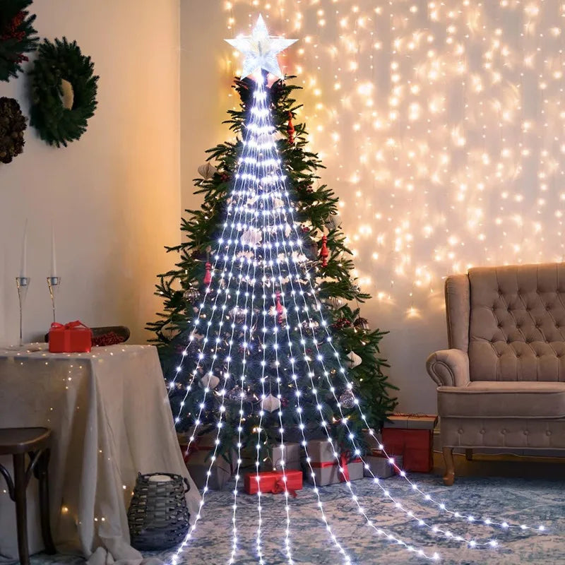 Guirxiété lumineuse LED en forme de cascade, étoile, décorations de Noël